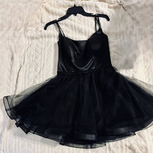 La Femme Satin & Tulle Fit & Flare Dress - Picture 4 of 6